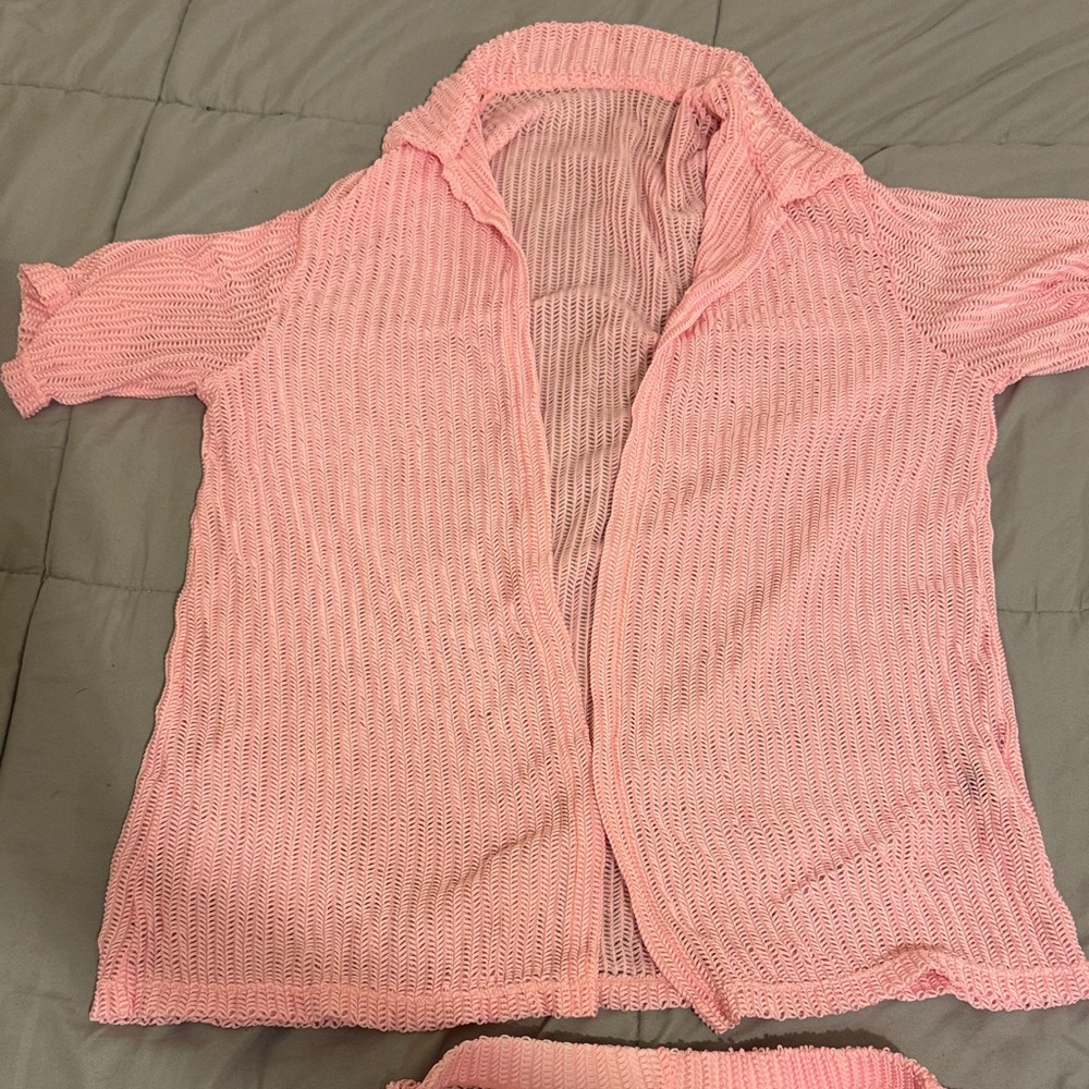 SHEIN Pink Knit Beach Coverup Set - Picture 4 of 11